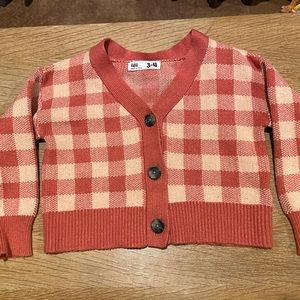 Cotton On Kids 3-4 Two-Tone Plaid Knit Cardigan Persimmon & Coral VGUC
